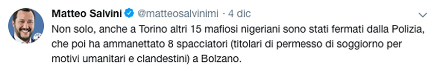 salvini tweet spataro mafiosi nigeriani